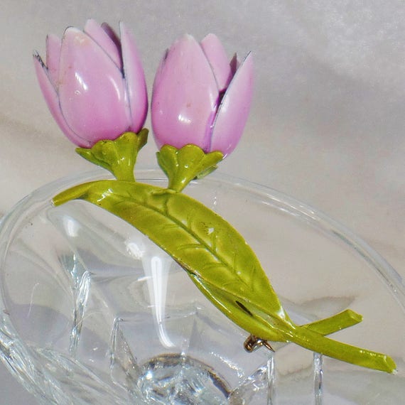 Flower Brooch. Pink Lilac Tulip Flower Brooch.  P… - image 2