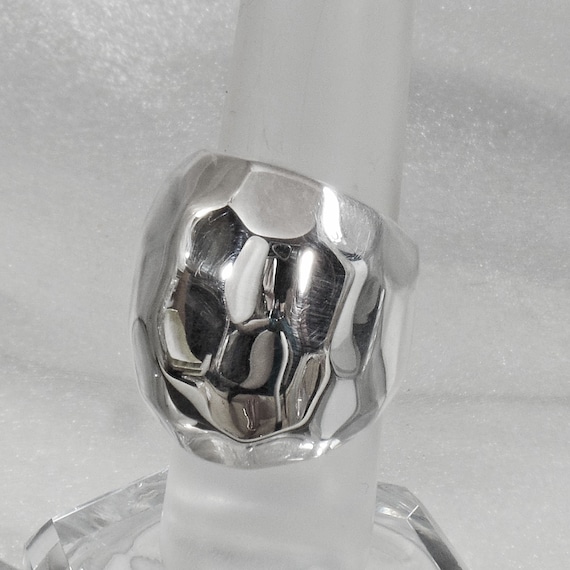 Silver Dome Ring.  Hammered Silver Ring. Statemen… - image 1
