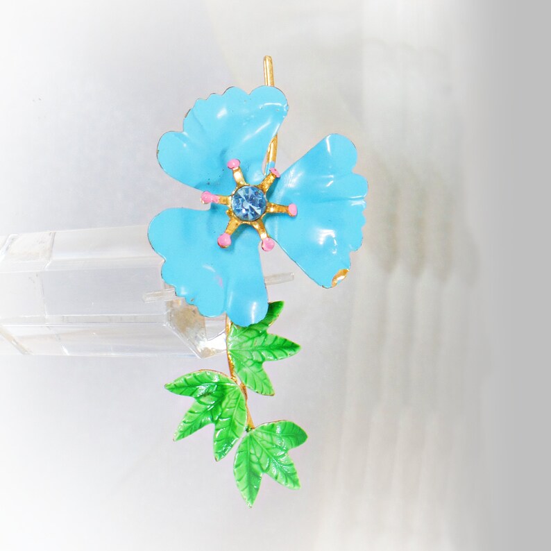 Aqua Flower Brooch Vintage Brooch waalaa. Flower Brooch Rhinestone Flower Brooch Blue Flower Pin