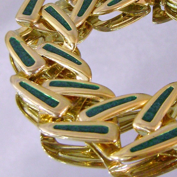 Green Glitter Gold Bracelet.  Green Glitter and G… - image 1