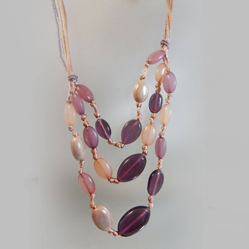 Purple Glass Bead Necklace. Purple Lavender Fuchsia Glass Etsy