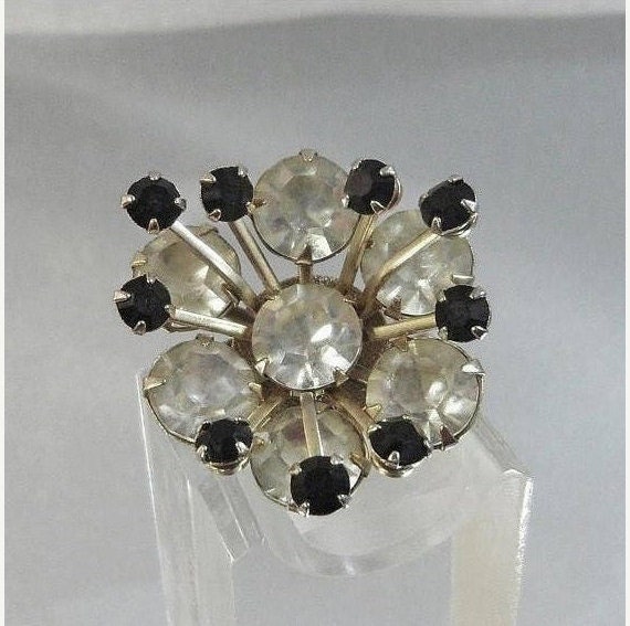 Black and Clear Rhinestone Snowflake Brooch. Blac… - image 2