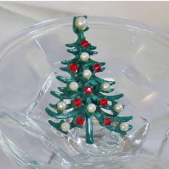 Christmas Brooch. Christmas Pin. Pearl and Rhines… - image 2
