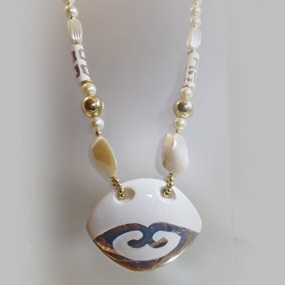 Ceramic Beaded Necklace.  White Ceramic Silver Ac… - image 4