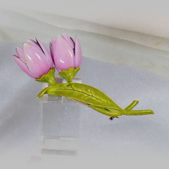 Flower Brooch. Pink Lilac Tulip Flower Brooch.  P… - image 3