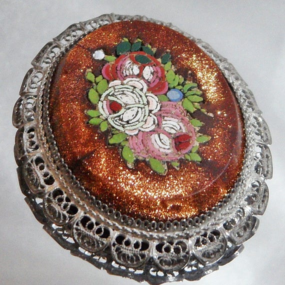 Pietra Dura Brooch Cameo Victorian Micro Mosaic F… - image 5