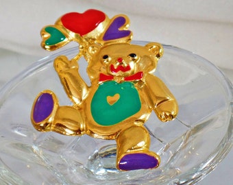 Bear Brooch. Balloon Brooch. Elle Brooch. Vintage Brooch. Gold Bear Brooch. Teddy Bear Pin. Bear with Balloons. Jewelry for Women. waalaa.