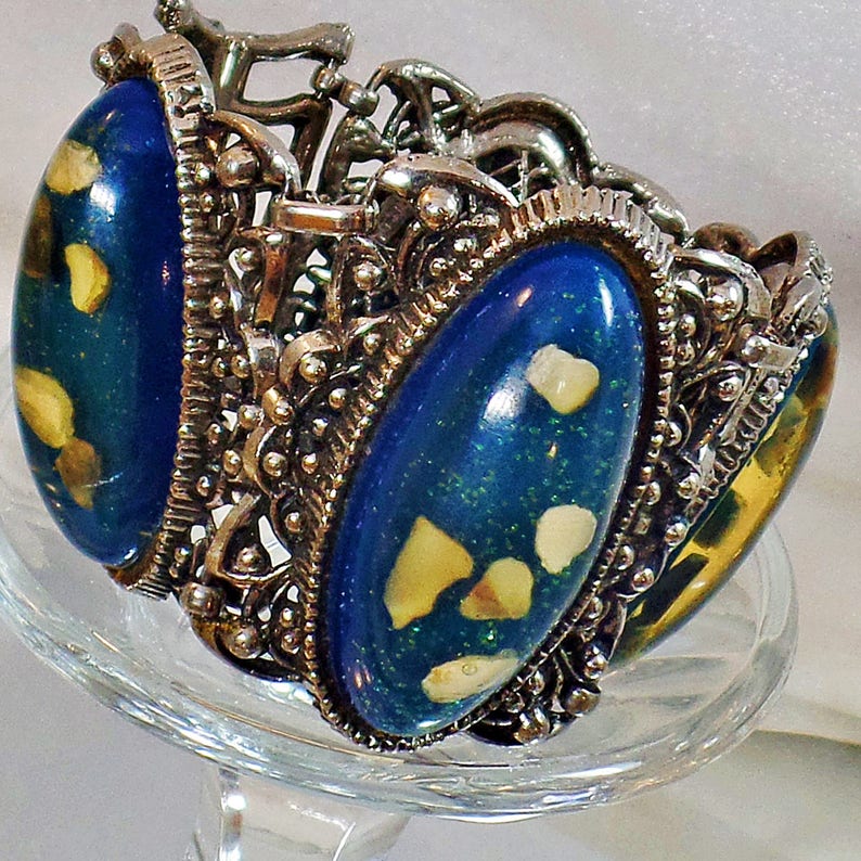 Selro Confetti Bracelet. Blue Glitter Lucite Confetti Link Etsy