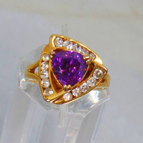 Amethyst Ring.  Cubic Zirconia Ring. Cocktail Rin… - image 1