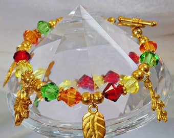Leaf Bracelet. Crystal Bracelet. Vintage Bracelet. Autumn Bracelet. Fall Bracelet. Beaded Bracelet. Bracelets for Women. waalaa