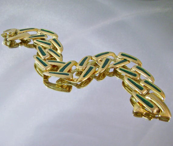 Green Glitter Gold Bracelet.  Green Glitter and G… - image 4
