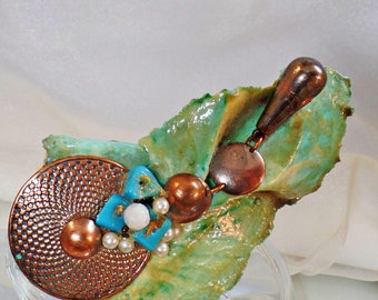 Large Brooch. Handmade Brooch. Abstract Brooch. Turquoise Brooch. Copper Brooch. Vintage Brooch. Large Brooch. Brooches for Women. waalaa.