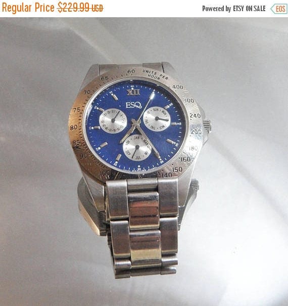 Men's Watch. Men's Esquire Watch.  Silver and Blu… - image 1