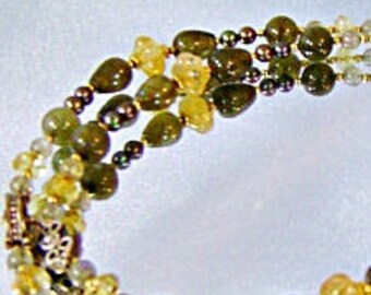 Glass Necklace.  Olivine Green.  Citrine Yellow. waalaa. Necklaces for Women.