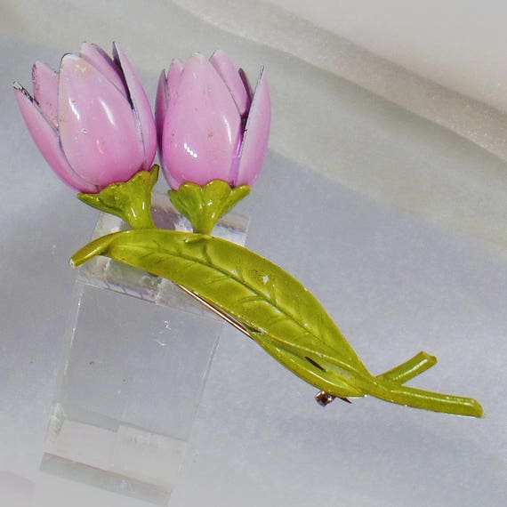 Flower Brooch. Pink Lilac Tulip Flower Brooch.  P… - image 4