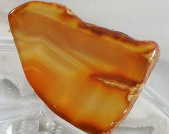 Banded Agate Brooch. Polished Natural Stone Pin. Orange Agate Stone Brooch. waalaa.