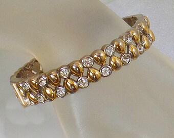 Pulsera de pulsera. Pulsera de abrazadera De piedra de Rin de oro plateado. Brazalete con bisagras Rhinestone de plata plateada. waalaa.