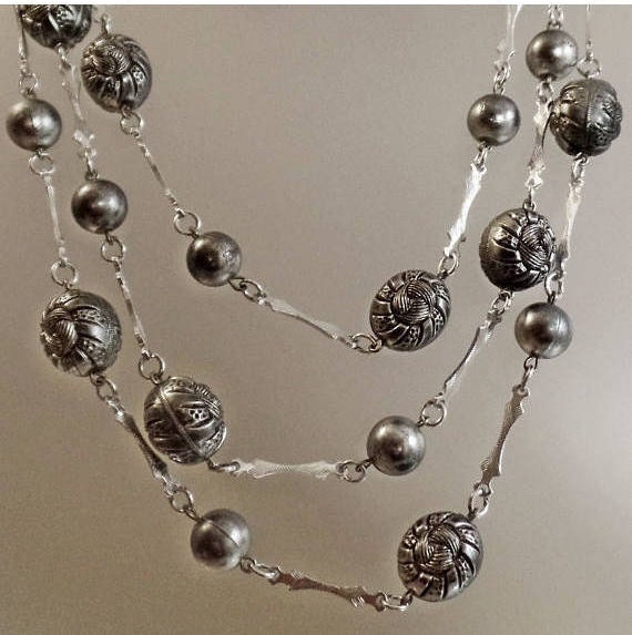 Gray Bead Necklace.  Gunmetal Gray and Textured S… - image 2