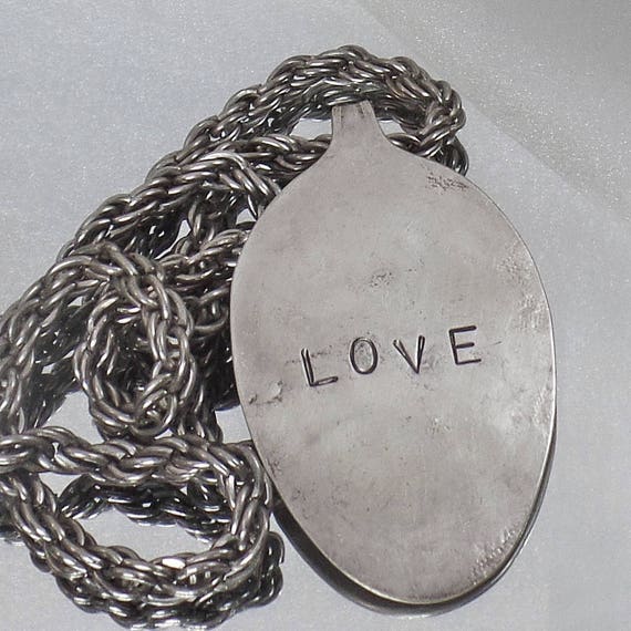 Love Spoon Necklace.  Hammered Silver Plated Spoon