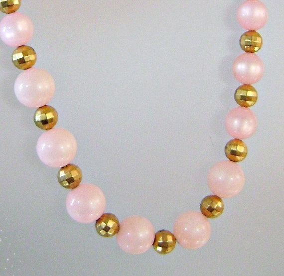 Disco Necklace Honeysuckle Pink Moonglow and Gold… - image 4