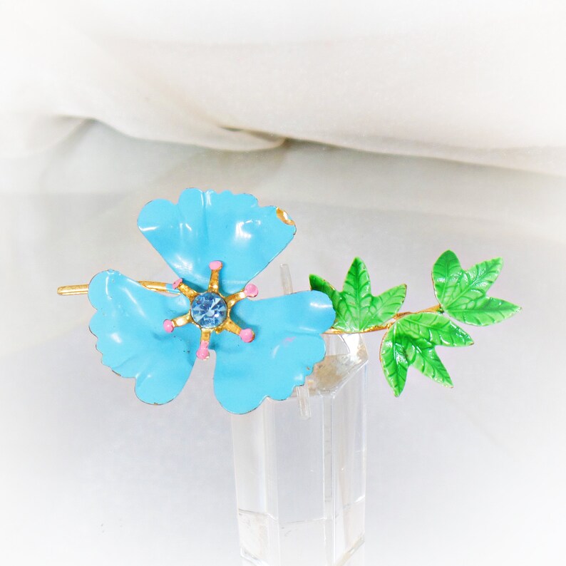 Aqua Flower Brooch Vintage Brooch waalaa. Flower Brooch Rhinestone Flower Brooch Blue Flower Pin