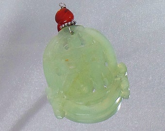 Carved Green Jade Pendant.  Pale Green Carved Asian Symbols Nephrite Jade Pendant Necklace. waalaa. Necklaces for Women.