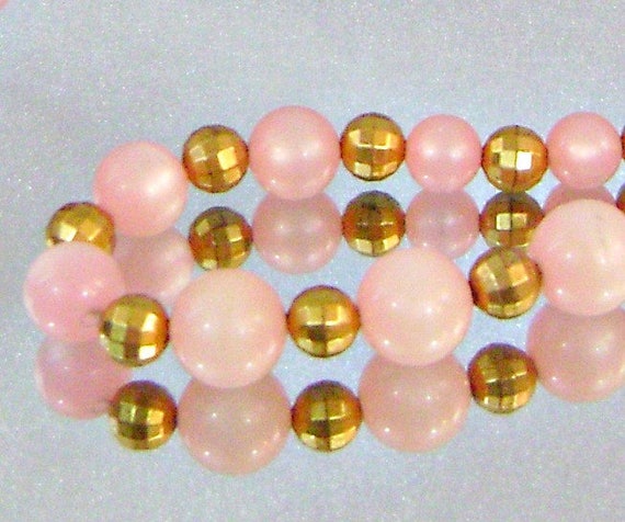 Disco Necklace Honeysuckle Pink Moonglow and Gold… - image 1