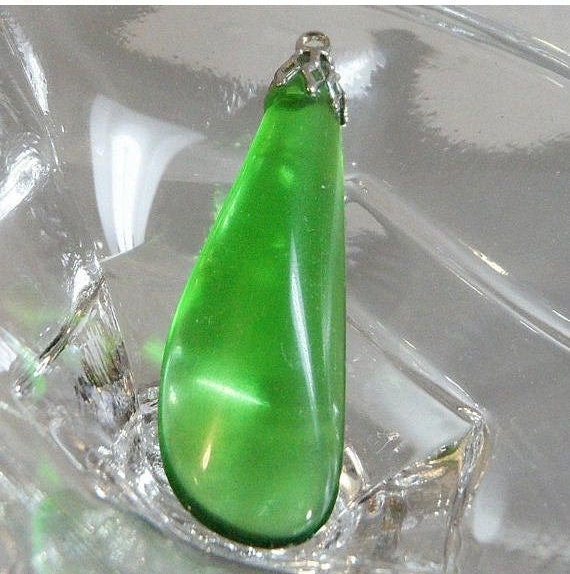 Green Glass Teardrop Pendant. Modernist Art Glass… - image 2