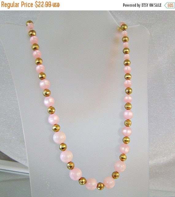 Disco Necklace Honeysuckle Pink Moonglow and Gold… - image 2