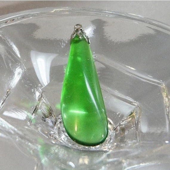 Green Glass Teardrop Pendant. Modernist Art Glass… - image 1