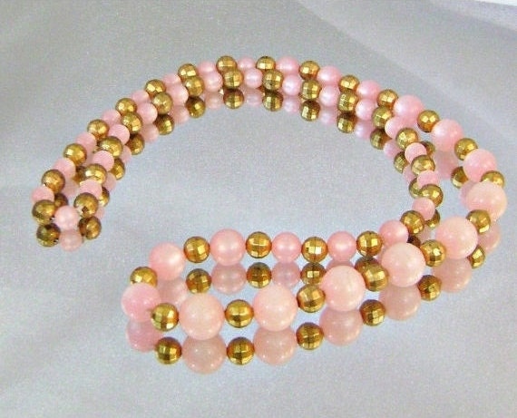 Disco Necklace Honeysuckle Pink Moonglow and Gold… - image 3