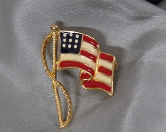 Flag Brooch. USA Flag Brooch. Vintage Brooch. Red White Blue Flag Pin. American Flag Brooch. Patriotic Pin. Jewelry for Women. waalaa