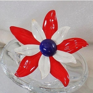 Flower Brooch. Vintage Brooch. Large Brooch. Red White Blue Pin. Patriotic Brooch.  USA Brooch. Brooches for Women. Gifts for Her. waalaa
