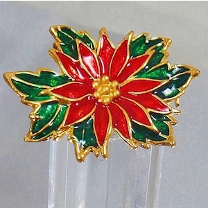 Christmas Brooch. Christmas Pin. Flower Brooch. Red Green Poinsettia Brooch. Red Green Enamel Flower Pin. Holiday Pin. waalaa.