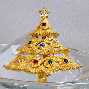 Christmas Brooch. Christmas Pin. Vintage Brooch. JJ Rhinestone Christmas Tree Brooch. Christmas Tree Pin. Brooches for Women. waalaa.