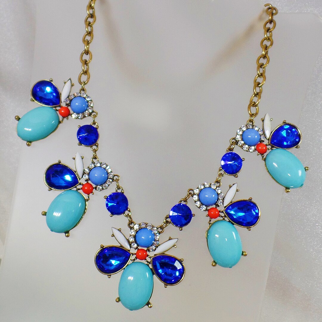 Collier Déclaration Femme – Cristal Et Strass Bleus – Neuf Avec étiquettes – Bijou Fantaisie