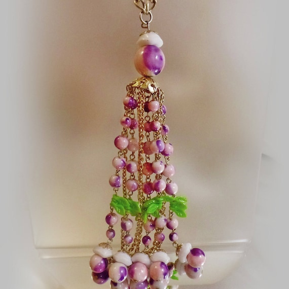 Purple Pink Lavaliere Necklace. Pink White Purple 