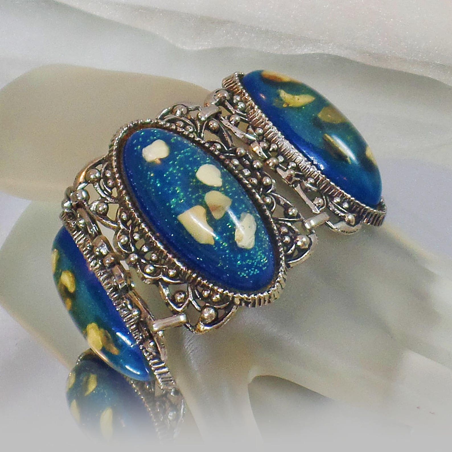 Selro Confetti Bracelet. Blue Glitter Lucite Confetti Link Etsy