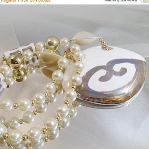 Ceramic Beaded Necklace.  White Ceramic Silver Accent Bead Necklace. waalaa. Necklaces for Women.
