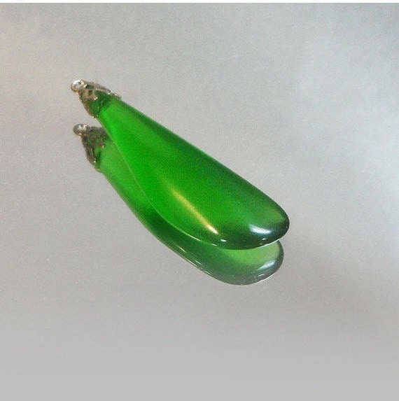 Green Glass Teardrop Pendant. Modernist Art Glass… - image 3