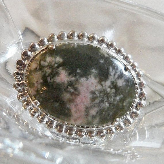 vintage silver925× Moss agate ブローチ Sdc4903defe1249f0b5e6be3bff75e