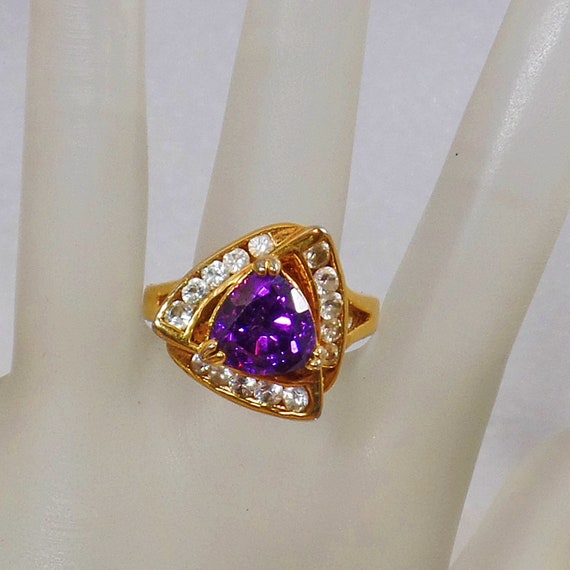 Amethyst Ring.  Cubic Zirconia Ring. Cocktail Rin… - image 7
