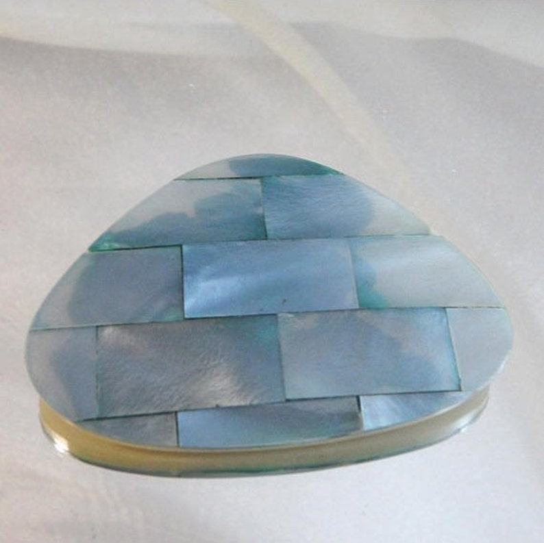 Pale Blue Abstract Triangle Pin Large waalaa. Blue Mother of Pearl Brooch Lucite