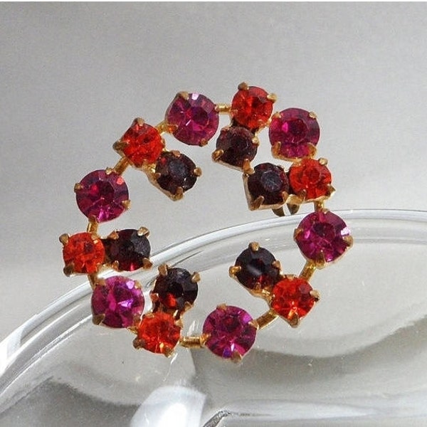 Rhinestone Brooch. Pink, Orange and Garnet Red Rhinestones. waalaa.