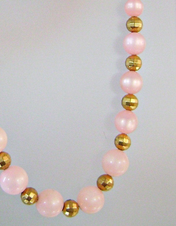 Disco Necklace Honeysuckle Pink Moonglow and Gold… - image 5