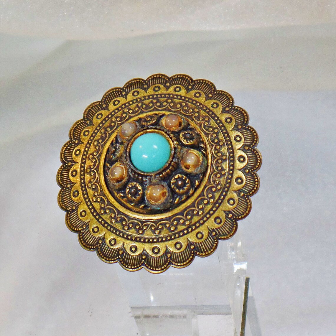 Turquoise Brooch. Brass Brooch. Vintage Brooch. Southwestern Etsy