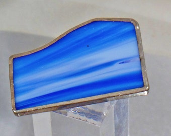 Slag Glass Brooch. Vintage Brooch. Blue Slag Glass Pin. Marbled Glass Brooch. Blue Brooch. Jewelry for Women. Jewelry for Brides. waalaa