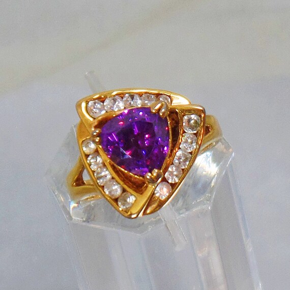 Amethyst Ring.  Cubic Zirconia Ring. Cocktail Rin… - image 3