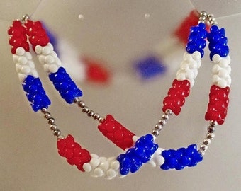Long Necklace. Patriotic Necklace.  Vintage Necklace. Beaded Necklace.   Red White Blue Necklace. Jewelry for Women. Necklaces for Women.