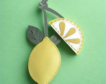 Lemon Handbag Charm, Handmade Real Accessories, Candy Keychain for Purse HandBag, Ideal Gifts for Ladies, Handmade Leather Gift for Her